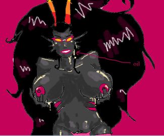 artist_request awesome boob breasts female her_imperious_condescension homestuck homestuck_troll huge_breasts oil oiled the_condesce