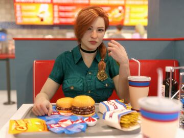 1girls 3d ass big_ass big_breasts breasts burger bust busty chest curvaceous curvy curvy_figure fast_food female female_focus food freckles ginger ginger_hair hips hourglass_figure huge_ass huge_breasts human large_ass large_breasts legs light-skinned_female light_skin mature mature_female morgan_tylle_(word2) original original_character red_hair slim_waist thick thick_hips thick_legs thick_thighs thighs voluptuous waist wide_hips word2