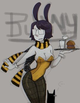 big_breasts big_thighs big_titties black_hair breasts bunny_ears bunny_girl bunny_girl_suit bunny_tail bunnysuit clothing curvaceous curvaceous_female curvaceous_figure curvy curvy_figure curvy_hips female female_focus female_only glasses grey_skin original original_character short_hair skinny skinny_female thick_thighs thigh_highs zzzilart