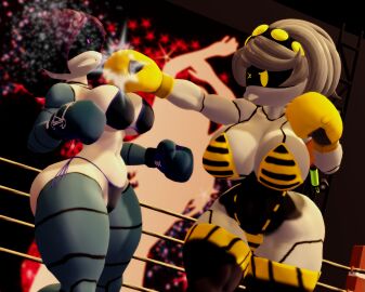 2girls 3d big_breasts bikini boxing boxing_gloves boxing_match boxing_ring breasts cat_girl catgirl disassembly_drone female female_focus female_only fight fighting glitch_productions huge_breasts josugomezofficialnew large_breasts murder_drones punch punching punching_face purple_hair robot robot_girl ryona short_hair thick thick_thighs thighs uzi_(murder_drones) v_(murder_drones) vs white_body white_hair wide_hips worker_drone