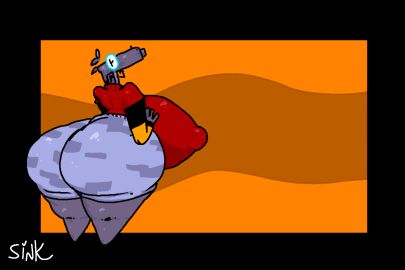 1girls abstract_background ass big_ass big_breasts breasts cowlick facing_away female gigantic_ass gigantic_breasts glasses glasses_on_head leggings massive_ass massive_breasts shape_shifter shapeshifter shirt sink_(sinktober)