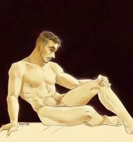 beard dick facial_hair kingdom_come:_deliverance kipri legs_spread light-skinned_male male male_focus muscular muscular_male nude_male penis pubic_hair samuel_(kingdom_come:_deliverance) short_hair side_view sitting white_male