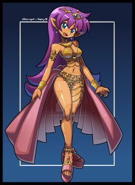 1girls ankle_cuffs anklet anklets bare_arms bare_legs bare_midriff bare_shoulders bare_thighs bead_bikini beaded_bikini beats belly_button belly_dancer belly_dancer_outfit bikini bikini_bottom bikini_top blue_earrings blue_eyes blue_gem blue_gemstone bra bracelet butterfly_choker butterfly_clip collar dancer dancer_class dancer_girl dancer_outfit dancer_shantae earrings female female_only gem gemstone gold_anklet gold_anklets gold_bead gold_bikini gold_bikini_bottom gold_bikini_top gold_bra gold_bracelets gold_collar gold_tiara golden_anklets golden_bead golden_bikini golden_bikini_bottom golden_bikini_top golden_bra golden_bracelets golden_collar golden_tiara harem_girl harem_jewelry harem_outfit highlights highlights_(coloring) loincloth long_hair metal_bracelet metal_collar midriff navel pink_loincloth pink_sandals pointy_ears purple_hair red_gem red_gemstone revealing_clothes sandals shantae shantae_(character) shantae_and_the_pirate's_curse skimpy_clothes slave slave_bikini slave_collar slave_girl slave_outfit solo tan-skinned_female tan_skin thick_thighs tiara unhinged-honey watermark