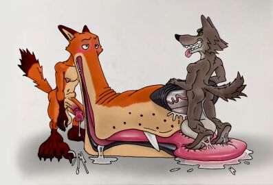 anthro balls big_balls big_feet big_nose big_penis bodily_fluids canid canine canis claws cum cum_in_nose cum_inside disney dreamworks drooling duo erection feet foot_fetish foot_lick foot_play fox fur genital_fluids genitals green_eyes hi_res huge_balls huge_cock huge_feet humanoid_genitalia hyper hyper_feet hyper_snout licking lips male male/male male_only mammal mr._wolf_(the_bad_guys) nick_wilde oral orange_body orange_fur penis saliva sex snout_fuck solo surprise the_bad_guys thick_lips thyusername toe_claws tongue tongue_on_balls tongue_on_foot tongue_on_paw tongue_out what wolf zootopia