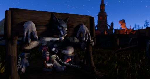 3d animal_genitalia animal_penis anthro anthro_on_anthro balls blizzard_entertainment bodily_fluids bucket canid canine canine_genitalia canine_penis canis chains container cum cum_collecting device digital_media_(artwork) duo genital_fluids genitals handjob hi_res knot male male/male mammal mythological_canine mythological_creature mythology outside penile penis perromalo restrained_arms restrained_legs restraints sex stocks warcraft were werecanid werecanine werewolf wolf worgen world_of_warcraft