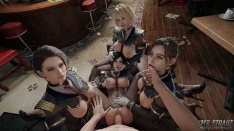 1boy 3d 4girls ada_wong ada_wong_(adriana) armpit_cutout ashley_graham ashley_graham_(ella_freya) asymmetrical_hair belly_squish belt big_breasts black_hair blonde_hair blue_eyes bodystocking bodysuit breast_grab breast_squish breastless_clothes breasts breasts_out brown_eyes brown_hair claire_redfield claire_redfield_(jordan_mcewen) clitoral_hood clitoris clothing_cutout completely_nude crotchless crotchless_bodysuit cum cum_on_pussy curvaceous curvaceous_female detached_sleeves detailed_background earrings exposed_breasts exposed_nipples exposed_pussy eyeshadow female female_focus female_penetrated fishnet_bodysuit fivesome full_body_pantyhose functionally_nude functionally_nude_female gloves grabbing_own_breast green_eyes head_grab head_hold head_rest high_heels ineffective_clothing jill_valentine jill_valentine_(sasha_zotova) kneeling kneeling_on_ground laying laying_on_back leg_hold light_makeup lip_gloss looking_at_viewer male matching_outfit mesh_bodysuit military_uniform missionary_position nipple_ornament nipple_piercing nipples nude nude_male pantyhose partially_clothed partially_clothed_female pierced_nipples piercing pov pov_eye_contact pussy resident_evil resident_evil_2 resident_evil_2_remake resident_evil_3 resident_evil_3_remake resident_evil_4 resident_evil_4_remake revealing_clothes sex short_hair sitting sitting_on_chair sleeves spread_legs squish strauzek stretched_pussy thigh_squish tie uniform vaginal_penetration vaginal_sex vulva white_gloves wide_open