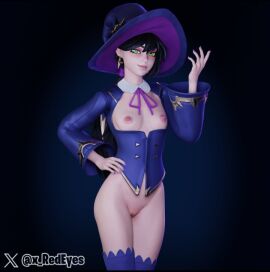 1girls 3d 3d_(artwork) 3d_model areolae black_hair breasts breasts_out exposed_breasts exposed_nipples exposed_pussy female fortnite fortnitemares freckles freckles_on_face green_eyes halloween_costume halloween_theme helsie_(fortnite) helsie_midnight_(fortnite) hourglass_figure long_hair looking_at_viewer makeup nipples partially_clothed partially_clothed_female ponytail pose posing pussy small_breasts smile smiling smiling_at_viewer solo solo_female solo_focus thigh_highs thighhighs thighs twitter_username witch_costume witch_hat x_redeyes