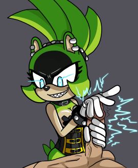 2024 afrosoricid anthro anthro_on_human balls bedroom_eyes biped black_nose bondage_gear bondage_outfit breasts clothing collar corset cross_pasties dominant dominant_female dominatrix duo ear_piercing electric electric_shock electricity electricity_manipulation electricity_play electro electrostimulation elemental_manipulation erection evil_grin female femdom forced_erection forced_orgasm genital_torture genitals glans glans_stimulation glans_torture gloves glowing glowing_eyes green_body green_hair grin hair handjob handwear hi_res humanoid_genitalia humanoid_penis idw_publishing lingerie looking_at_another lying magnamorous male male/female malesub mammal mobian_(species) mostly_offscreen_character nude on_back partial_male pasties penile penis piercing sadism sega sex sharp_teeth shocked shocking short_tail simple_background smile sonic_(series) sonic_the_hedgehog_(comics) sonic_the_hedgehog_(idw) sonic_the_hedgehog_(series) sparks standing surge_the_tenrec tail taped_nipples teeth tenrec topwear white_clothing white_gloves white_handwear