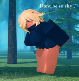 1girls 3d artist_name blonde_hair blooepr34 english_text female forest oc roblox robloxian self_upload short_hair tagme text turtleneck watermark