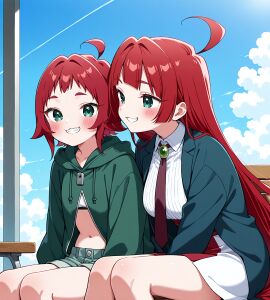 2girls aged_down ai_generated best_friends best_girl confusion female grandmother grandmother_and_granddaughter high_school_student hoyoai kimi_no_koto_ga_dai_dai_dai_dai_daisuki_na_100-nin_no_kanojo red_hair yakuzen_kusuri yakuzen_yaku yuri