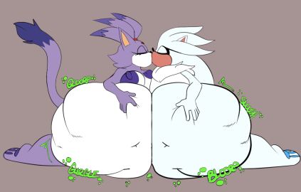 2025 accessory anthro areola belly belly_grab belly_squish big_areola big_belly black_nose blaze_the_cat blorp blue_pawpads breasts closed_eyes colored digital_media_(artwork) domestic_cat duo eulipotyphlan eyelashes felid feline felis female flat_colors forehead_gem g00eygutz gem glorp grey_background gurgle_(sound_effect) hair_accessory hairband hand_on_belly hand_on_own_belly hedgehog hi_res huge_belly hyper hyper_belly kissing lying male male/female mammal multicolored_body navel neck_tuft nipples on_side onomatopoeia pawpads purple_areola purple_body purple_ears purple_hair purple_nipples purple_pawpads purple_tail red_gem red_hairband sega silver_the_hedgehog simple_background sonic_(series) sonic_the_hedgehog_(series) sound_effects squish stomach_bulge tail tan_inner_ear text tuft two-tone_body vore white_body white_ears white_hair