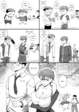 2boys 2girls age_progression background_characters blush breast_focus breasts comic crop_top english_text female glasses hidden_buxom huge_breasts male meme nesz opaque_glasses panels text tight_clothing tomboy wholesome