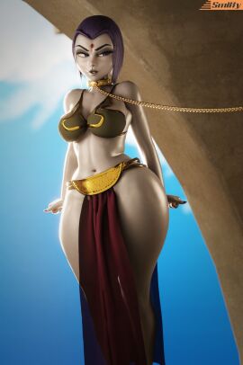 1girls 3d ass belly_dancer belly_dancer_outfit big_breasts big_thighs black_lips black_lipstick breasts calves chain_leash chains child_bearing_hips collar collar_tag cosplay dc dc_comics female female_only femsub fully_clothed glare goth_girl grey_skin grey_skinned_female harem_girl harem_outfit knees leash leash_and_collar lipstick loincloth perfect_legs purple_eyes purple_hair purple_lipstick raven_(dc) revealing_clothes shiny_skin short_hair side_eye slave_bikini slave_collar slave_girl slave_leia_(cosplay) slave_outfit smitty34 solo star_wars stomach superheroine teen_titans thick_ass thick_hips thick_thighs thighs thighs_together wide_hips