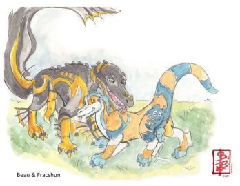 age_difference aroused beau_(dragon_booster) dragon dragon_booster duo erection fennec_(artist) feral fracshun_(dragon_booster) hi_res male male/male mythological_creature mythological_scalie mythology scalie size_difference