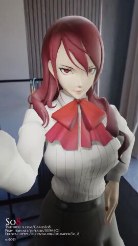 1girls blush breasts flashing gamesso8 large_breasts long_hair looking_at_viewer mitsuru_kirijo persona persona_3 persona_3_reload red_eyes red_hair so8 tagme undressing video