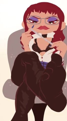 1girls ai ai_animation ai_generated breasts clothed clothing female flipline_studios goggles huge_breasts lipstick looking_at_viewer mannievelous office_lady papa_louie quinn_(papa_louie) seductive showing_breasts tagme tatun_pop video video_game video_games