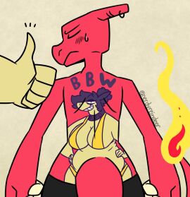 1boy bbw big_breasts breasts cleavage female furry huge_breasts male nerdyreindeer pokemon pokemon_(species) pokémon_(species) tagme tattoo thick_thighs typhlosion wide_hips