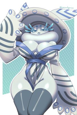 1girls 4_fingers absurd_res anthro big_breasts black_thighhighs breasts cleavage eyelashes female female_only looking_at_viewer narrowed_eyes pal_(species) palworld pocketpair sem-l-grim sibelyx smiling smiling_at_viewer solo thighhighs wide_hips