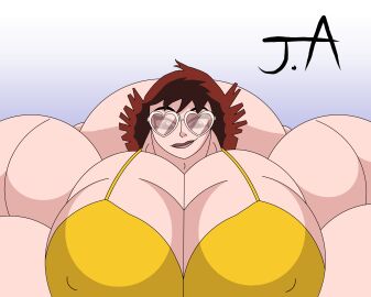 1girls 2d alternate_version_at_source alternate_version_available artist_initials artist_signature avengers biceps big_biceps big_breasts big_trapezius bikini_top blue_eyes breasts_bigger_than_head brown_hair clothed clothed_female color female female_only giant_breasts gigantic_breasts heart_glasses huge_breasts huge_muscles hyper_muscles janet_van_dyne juanitoarcoiris1 light-skinned_female light_skin looking_down marvel marvel_comics massive_breasts muscle_tone muscles muscular muscular_arms muscular_female non-nude seductive_look seductive_smile self_upload solo solo_female sunglasses the_avengers:_earth's_mightiest_heroes trapezius upper_body_focus variant_set