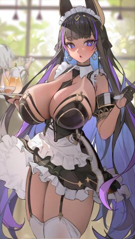 black_hair breasts cleavage female huge_breasts large_breasts multicolored_hair purple_hair ssr_(azmr2828) tagme thighs
