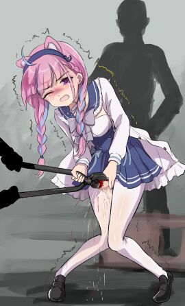 1girls animal_ear_hairband animal_ears aqua_hair bleeding_from_pussy blue_skirt blush bowtie braid braided_hair breasts colored_inner_hair curly_hair dragging dragging_pussy female genital_mutilation genital_torture gore guro headband headband_ears hololive hololive_gen_2 hololive_japan light-skinned_female long_hair minato_aqua minato_aqua_(3rd_costume) multicolored_hair multiple_males object_insertion object_on_pussy pain painful peeing pink_hair pliers purple_eyes pussy pussy_visible_through_clothes ray_(pixiv30112908) scared torture_chamber vaginal_insertion virtual_youtuber white_jacket white_stockings