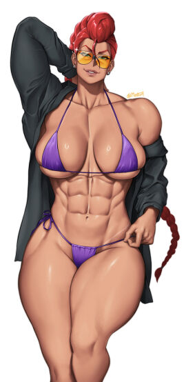 2d braid breasts busty capcom crimson_viper eyewear female female_focus female_only hourglass_figure large_breasts long_hair milf mootium navel standing street_fighter sunglasses tagme tan tan-skinned_female tan_body tan_skin tinted_eyewear wide_hips