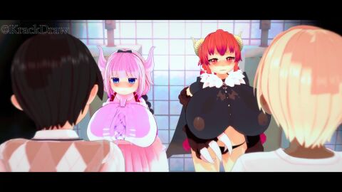 2boys 2girls ahe_gao animated bathroom big_breasts big_penis blue_eyes cum cum_in_pussy cum_inside dragon dragon_girl erect_nipples foursome full_nelson horn horns huge_breasts ilulu_(dragon_maid) impregnation kanna_kamui kobayashi-san_chi_no_maidragon krackdraw longer_than_30_seconds mating_press mind_break money peace_sign pink_hair pink_nipples plap red_eyes red_hair sex sex_for_money shortstack sound squirting tagme toilet tongue tongue_out video