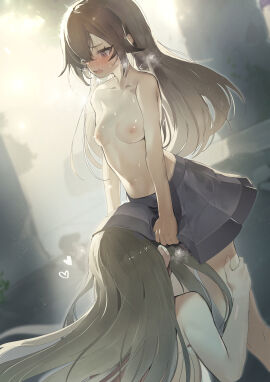 2girls breasts cunnilingus duel_monster exosister_irene exosister_sophia exosisters female human humanoid long_hair nipples ro_g_(oowack) skirt small_breasts topless under_skirt yu-gi-oh! yuri