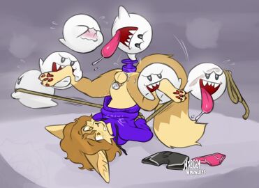 2024 anal anal_sex anthro balls biped black_bottomwear black_clothing black_shorts blue_clothing blue_hoodie blue_topwear blush boo_(mario) bottomless bottomless_anthro bottomless_male bottomwear bound brown_hair canid canine chastity_cage chastity_device claws closed_eyes clothed clothing femboy fennec_fox fox genitals group hair hi_res hoodie inner_ear_fluff interspecies male mammal mewdles nintendo object_in_ass open_mouth open_smile pawpads penetration pink_clothing pink_underwear restrained sex_toy sex_toy_in_ass sex_toy_insertion sharp_teeth shorts smile super_mario_bros. tail tail_tuft teeth tongue tongue_out topwear true_fox tuft underwear