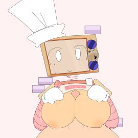 1boy 1girl1boy 1girls artist_request badware_(die_of_death) big_breasts boobjob breasts chef_hat cookie cookieware_(die_of_death) die_of_death_(roblox) female hand_on_breast looking_at_viewer male mittens nipples oven oven_head paizuri penis roblox roblox_game robot robot_girl robot_humanoid simple_background