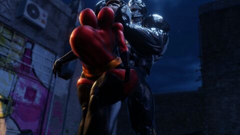 1boy 1girls 3d bulge elastigirl female helen_parr huge_cock hyper_stomach_bulge male marvel marvel_comics penis stomach_bulge the_incredibles venom_(marvel) zimzamflow