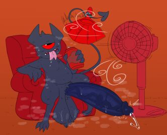 anthro balls bfad big_balls big_penis black_penis bodily_fluids circumcised fangs forked_tongue genital_fluids genitals hi_res horn huge_balls huge_cock humanoid_genitalia humanoid_penis hyper hyper_genitalia hyper_penis imp krylon_(nylonheretic) male male_only musk musk_clouds musky_balls musky_cock nilonhole nylonheretic penis precum red_sclera sitting small_but_hung solo sweat sweaty_balls sweaty_genitalia sweaty_penis teeth tongue vein veiny_penis