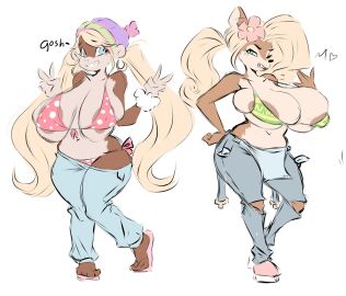 2girls bandicoot big_boobs big_breasts big_tits bikini blonde_hair boobs breasts coco_bandicoot crash_(series) crash_bandicoot_(series) donkey_kong_(series) dullvivid female female_only monkey_girl multiple_females multiple_girls no_sex non-nude perfect_body sfw smile tiny_kong tits twintails