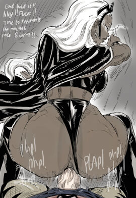 1boy 1girls artist_request dark-skinned_female impregnation interracial logan_(x-men) long_hair marvel marvel_comics mutant_(marvel) ororo_munroe repopulation storm_(x-men) unknown_artist white_hair wolverine_(x-men) x-men