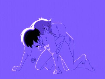 2boys 2d anal_sex animated basil_(omori) bottomless clothed_sex clothes femboy gay gay_sex hug looking_pleasured male nestty omori orgasm penetration sex sunny_(omori) tongue tongue_out