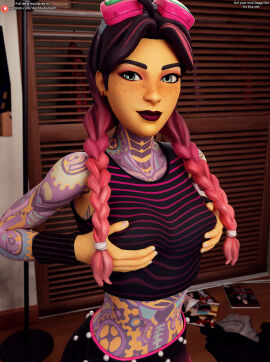 3d 3d_(artwork) beach_jules breasts darkbahamuth female fortnite grabbing_own_breast jules_(fortnite) pinup sfw tattoos_everywhere teenage_female teenager