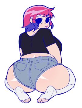 1girls artiah669 bbw big_ass blue_hair chubby chubby_female dyed_hair fat fat_ass fat_female female fleshpie669 huge_ass looking_at_viewer looking_back on_knees overweight overweight_female pink_hair ramona_flowers scott_pilgrim scott_pilgrim_takes_off