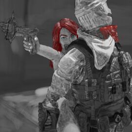 black_and_white black_widow_(marvel) captured captured_heroine clothed_male_nude_female cobra_(g.i._joe) completely_nude crossover domination_loss escape female firearm g.i._joe green_eyes gun jimothy_greene knife male marvel marvel_comics monochrome naked natasha_romanoff nude nude_female nude_female_clothed_male red_hair shooting stab stripped stripped_naked tagme tape tape_gag taped_mouth