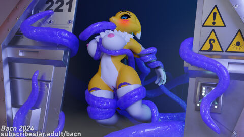 2024 3d anthro bacn bandai_namco big_breasts black_sclera blue_eyes blush breast_play breasts canid canine clothed clothing detailed_background digimon digimon_(species) digital_media_(artwork) female female_penetrated fox fur held_up hi_res impregnation_risk inside legwear mammal nipples nude oral oral_penetration partially_clothed penetration pussy questionable_consent renamon renamon_(bacn) restrained science_fiction sex solo tentacle tentacle_in_mouth tentacle_penetration tentacle_rape tentacle_sex thigh_highs vaginal_penetration warning_sign white_body white_fur yellow_body
