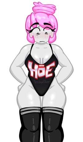 1girls bettybloxxer black_clothing black_thighhighs blush breasts cleavage confused des1redl0ser female female_only guest_(roblox) hair_bun leotard pink_hair roblox robloxian self_upload solo standing tagme text_on_clothing thighhighs thighs watermark