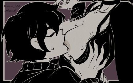 1boy 1girls 2d andrew_graves artist_name ashley_graves big_breasts black_and_white bra_down breast_sucking breast_sweat breasts brother_and_sister closed_eyes female grabbing_another's_breast groping_breasts hugging_partner incest kissing_breasts licking_nipples male okeanush shirt_down siblings squeezing_breast sucking_nipples sweating_breasts the_coffin_of_andy_and_leyley twitter_username