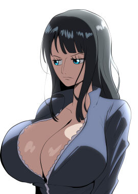 1girls anime anime_girl ass big_ass big_breasts black-haired_female black_dress black_hair blue_eyes boob_window breast_focus breasts breasts_apart breasts_bigger_than_head cleavage clothing deep_cleavage dress female female_only fringe huge_breasts huge_tits jumpsuit long_dress manga massive_tits nico_robin nico_robin_(tequila_wolf) one_piece pre-timeskip skinny solo underboob waist wide_hips yoonsmr