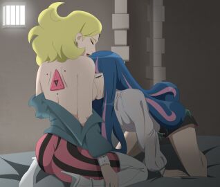 2girls ada_(boruto) ass back_markings bare_back bare_breasts bare_shoulders bent_over blue_and_pink_hair blunt_bangs boots boruto:_naruto_next_generations bracelet breast_sucking breasts breasts_out clothed clothed_female clothed_sex delta_(boruto) dress dress_down exposed_breasts facial_mark female female/female female_only forehead_mark heel_boots heels high_heels kneeling makeup mole mole_under_eye multicolored_hair multiple_females multiple_girls naruto naruto_(series) nipples nude nude_female optimystic pants sex shoes skirt sweater thigh_boots turtleneck turtleneck_sweater two-tone_hair undressing yellow_hair yuri