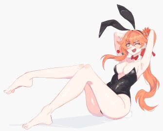 1girls blush blush_lines breasts bunny_costume bunny_ears bunnysuit female guinaifen_(honkai:_star_rail) honkai:_star_rail hoyoverse infamcantaloupe light-skinned_female light_skin looking_at_viewer orange_hair solo solo_female unfamousradish white_skin wink