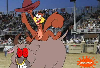1girls brown_body brown_fur buckteeth bull cattle crowd crowd_watching edit female furry legs_up naked nickelodeon parody pussy riding rodeo sandy_cheeks solo spanky15 spongebob_squarepants spongebob_squarepants_(series) squirrel