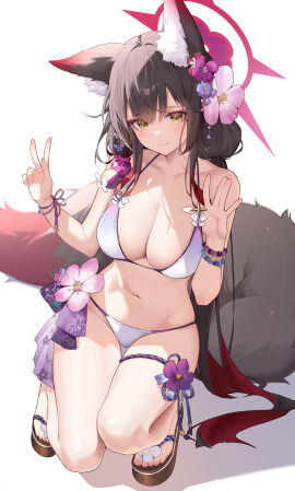 1girls absurd_res absurdres adult allied_hyakkiyako_academy_student animal_ear_fluff animal_ears animal_tail bare_belly bare_calves bare_chest bare_hands bare_hips bare_knees bare_legs bare_midriff bare_navel bare_shoulders bare_thighs bare_torso belly belly_button bikini bikini_bottom bikini_only bikini_top blue_archive blue_hair_ribbon blue_ribbon blush blush_lines blushing_at_viewer blushing_female bracelet breasts brown-haired_female brown_eyebrows brown_hair cleavage collarbone curvy curvy_body curvy_female curvy_figure curvy_hips curvy_thighs dot_nose elbows embarrassed_female exposed exposed_arms exposed_belly exposed_legs exposed_midriff exposed_shoulders exposed_thighs exposed_toes exposed_torso feet female female_focus female_only fingers flower_hair_ornament full_body groin hair_between_eyes hair_ornament hair_ribbon half_naked halo hands_up head_tilt high_resolution highres hourglass_figure knees large_breasts legs light-skinned_female light_skin long_hair looking_at_viewer navel peace_sign pink_flower purple_flower purple_hair_ribbon purple_ribbon pussy red-haired_female red_hair red_halo ribbon seven_prisoners_(blue_archive) shixuexiao shoulders simple_background sitting slender_body slender_waist slim_female slim_waist solo squatting string_bikini swimsuit swimwear thick_thighs thigh_gap thighband thighs thin_waist tilted_head toes twintails twintails_(hairstyle) v v-line wakamo_(blue_archive) wakamo_(swimsuit)_(blue_archive) white_background white_bikini white_bikini_bottom white_bikini_only white_bikini_top white_flower white_ribbon white_string_bikini white_swimsuit white_swimwear wide_hips yellow-eyed_female yellow_eyes
