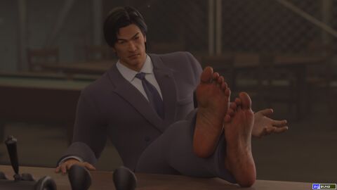 1boy 3d 3d_(artwork) 3d_model bar_(place) barefoot buttoned_shirt face_scar feet feet_fetish feet_focus foot_fetish foot_focus male male_only no_visible_genitalia osamu_kashiwagi public_place red_soles rgg_studio ryuu_ga_gotoku sega sigbuns soles solo solo_male suited tie yakuza_(series)