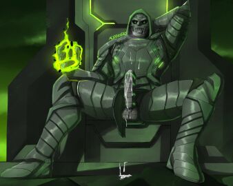 5_fingers acekhoexo armor armored_male armpits arms_up balls big_penis bodily_fluids clothed clothing cum cum_drip cum_in_clothes cum_on_penis cum_on_upper_body digital_media_(artwork) doctor_doom doombot_(fortnite) epic_games erection faceless_male fortnite genitals glowing_eyes glowing_penis green_armor green_eyes green_markings grey_balls grey_body grey_glans grey_penis helmet highres hood huge_cock humanoid humanoid_genitalia humanoid_penis looking_at_viewer magic male male_only marvel marvel_comics mask masked masked_men muscular muscular_male nude nude_male orgasm orgasm_face penis post-orgasm robot robot_eyes robot_humanoid robot_penis signature solo solo_male victor_von_doom warrior