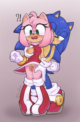 ?! amy_rose boots breasts clothing female furry groping_breasts groping_from_behind handwear handwear_and_footwear_only legwear male no_panties one_breast_out penis penis_between_legs pussy shocked_expression sonic_(series) sonic_the_hedgehog sonic_the_hedgehog_(series) sweat thigh_sex turboranger