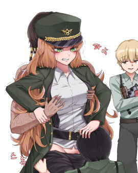 blush braided_hair breasts chanwoo987 clothed_male embarrassed embarrassed_female female grabbing grabbing_breasts grabbing_from_behind groping groping_breast groping_from_behind hat heathcliff_(limbus_company) ishmael_(limbus_company) limbus_company long-haired_female male orange_hair partially_clothed partially_clothed_female project_moon questionable_consent red_hair short-haired_male short_hair sinclair_(limbus_company) taking_clothes_off yi_sang_(limbus_company)